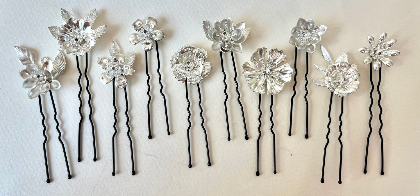 Flower Leaf Hairpins - Set of 10