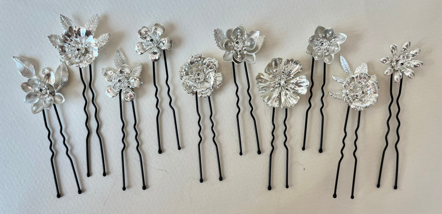 Flower Leaf Hairpins - Set of 10